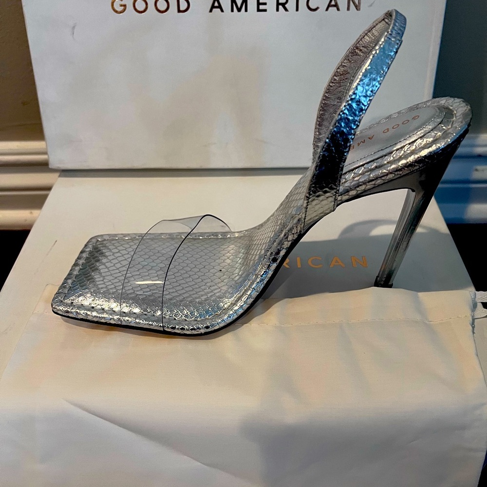 Good American GA12OL-X Silver Snake heels.  These heels are brand new.